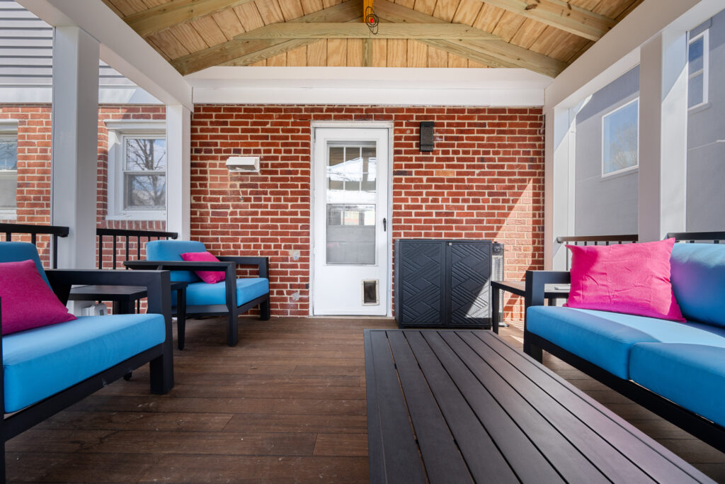 brick wall in screened porch